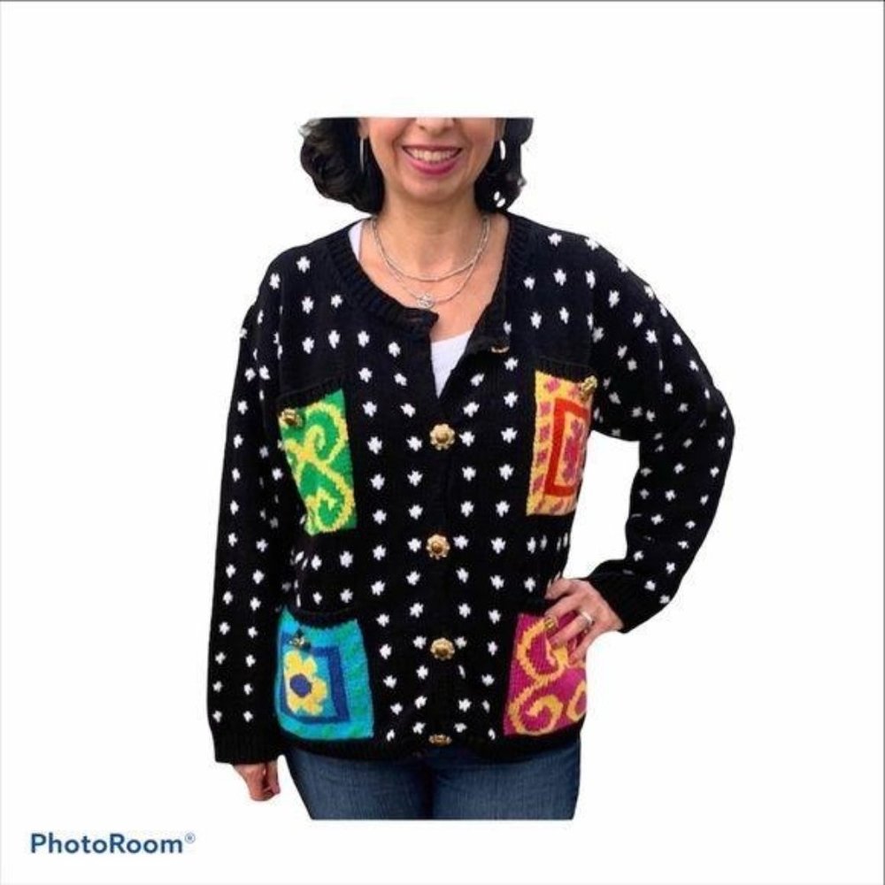 Vittadini Sport Vintage Holiday Cardigan Grandma Sweater L